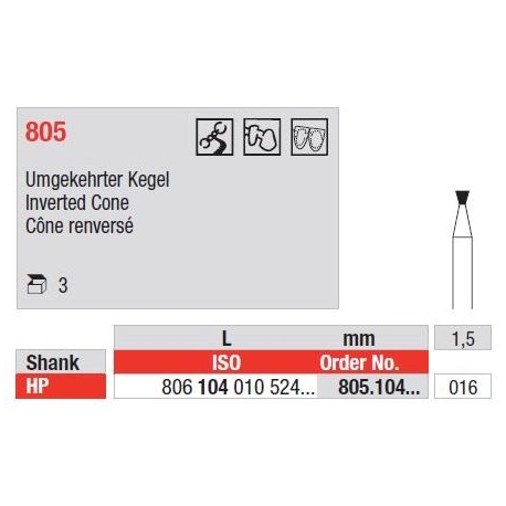 Freze Diamant HP cu Cap Con Inversat 805 - 3 buc.