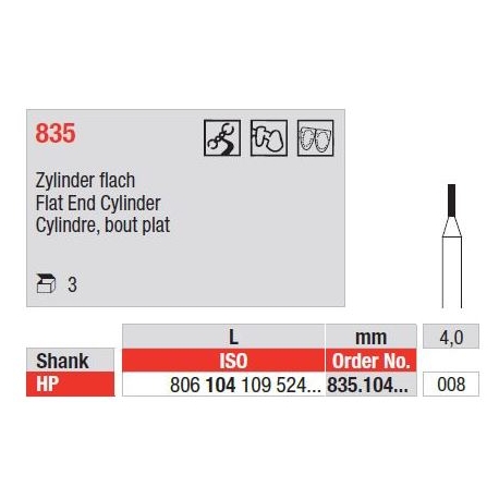 Freze Diamant Cilindru cu Cap Turtit HP 835 - 3 buc. 