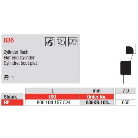 Freza Diamant Cilindru cu Cap Turtit HP 836 - 1 buc.
