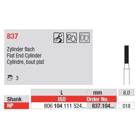 Freze Diamant Cilindru cu Cap Turtit HP 837 - 3 bucati