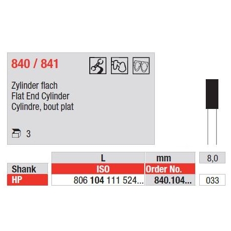 Freze Diamant Cilindru cu Cap Turtit HP 840 - 3 buc. 