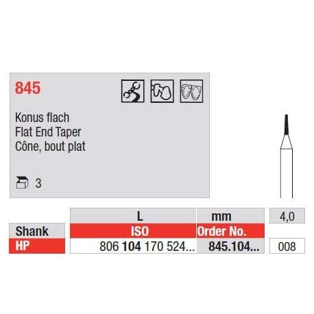 Freze Diamant cu cap Con Plat HP 845 - 3 buc. 