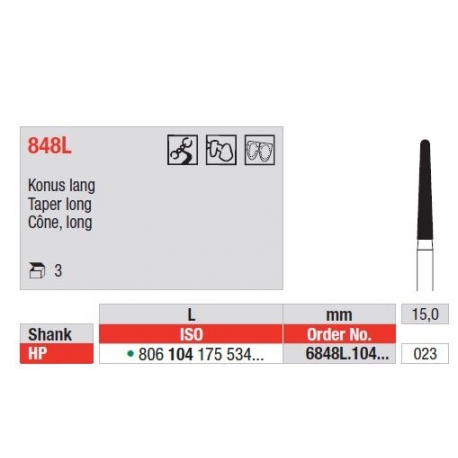 Freze Diamant cu cap Con Alungit HP 848L - 3 buc. 