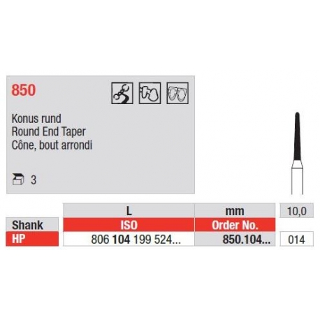Freze Diamant Con cu Cap Rotunjit HP 850 - 3 buc.