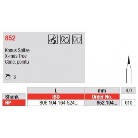 Freze Diamant cu Cap Con Ascutit HP 852 - 3 buc. 