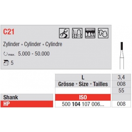 Freze TC Bur HP - cylinder  C21. 104 008