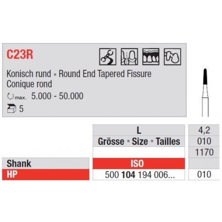Freze TC Bur HP Round end tapered fissure C23R  104 010