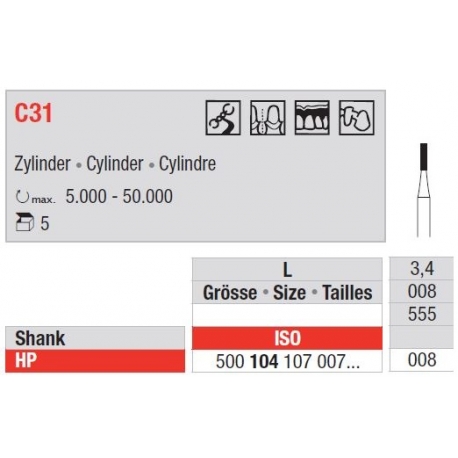 Freze TC Bur - cylinder HP  C31. 104 008