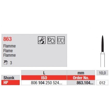 Freze Diamant cu cap Flacara HP 863 - 3 buc. 