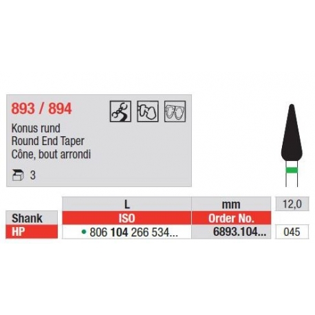 Freze Diamant Con cu Cap Rotunjit HP 893/894 - 3 buc. 
