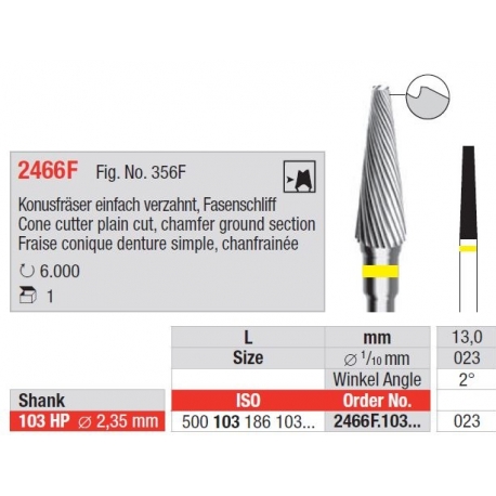 Freze Cone - chamfer ground section, left twist, flat end 2466 F 103 023