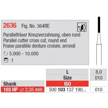 Freze Parallel cutter cross cut Round end - HP short 2636  103 010