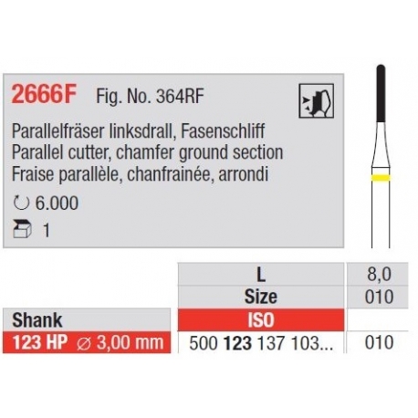 Freze Parallel cutter-chamfer ground section, left twist, round end 2666 F 123 010