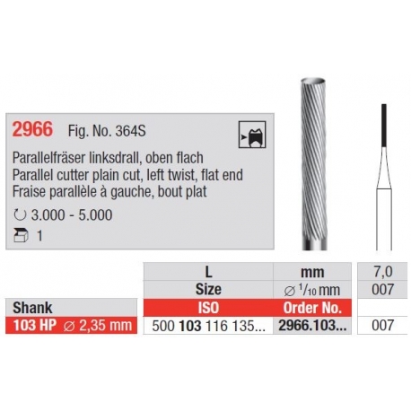 Freze Parallel cutter plain cut Left twist, flat end-HPs 2966  103 007