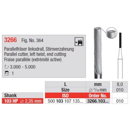 Freze Parallel cutter plain cut Left twist, end cutting-HPs 3266  103 010