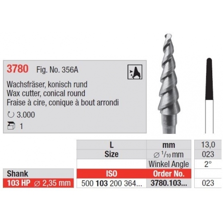 Freze Wax cutter tapered HP short 3780  103 023