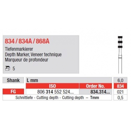 Freze Diamant Indicator Adancime pentru Fatete FG 834 - 1 buc. 