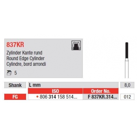 Freze Diamant Cilindru cu Margini Rotunjite FG 837KR - 5 buc. 