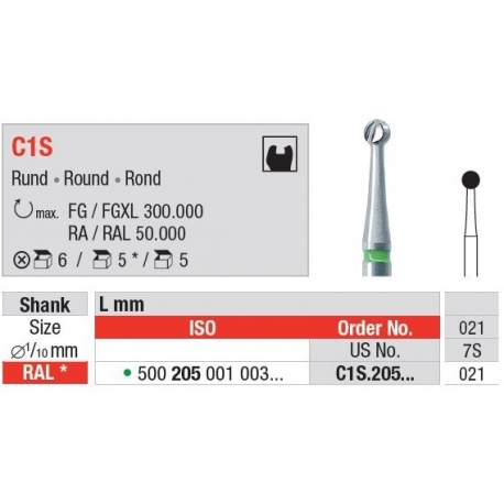 Freze TC Burs RAL cu cap rotund C1S