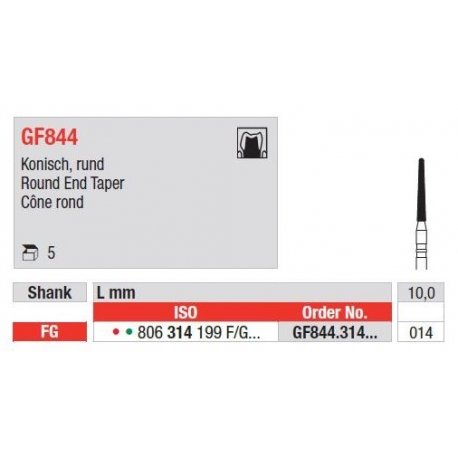 Freze TwoGrit Diamant Con Rotunjit FG GF844 - 5 buc. 
