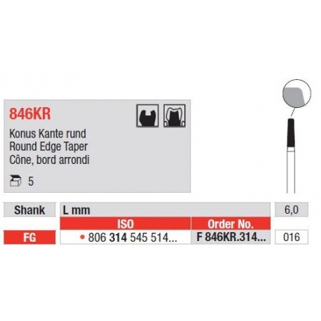 Freze Diamant Con cu Margini Rotunjite FG 846KR - 5 buc. 