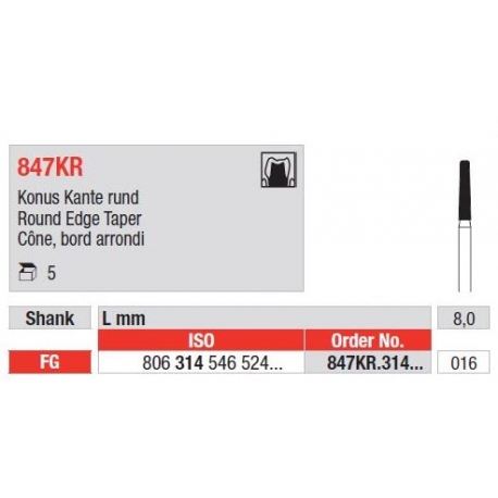Freze Diamant Con cu Varfuri Rotunjite FG 847KR - 5 buc. 
