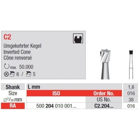 Freze TC Bur - inverted cone RA  C2.2 4 008