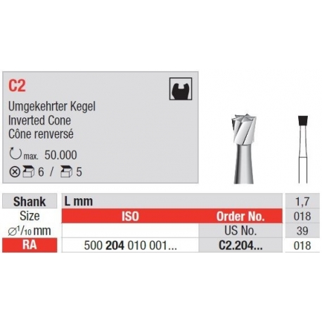 Freze TC Bur - inverted cone RA  C2.2 4 008
