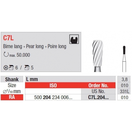 Freze TC Bur RA - pear  C7L. 204 01