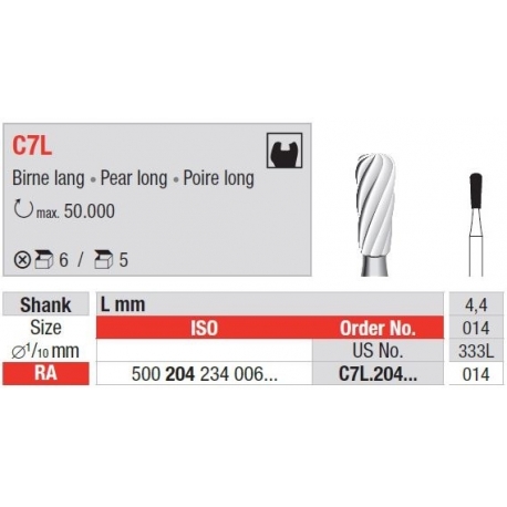 Freze TC Bur RA - pear  C7L. 204 01