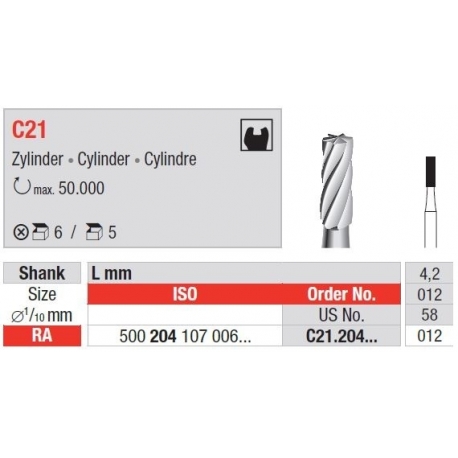 Freze TC Bur RA - cylinder  C21. 204 01