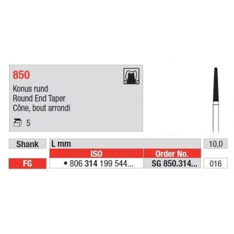 Freze Diamant Con cu Margini Rotunjite FG 850 - 5 buc.