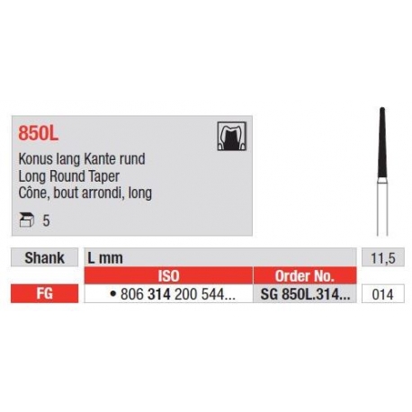 Freze Diamant Con Alungit cu Varf Rotund FG 850L - 5 buc. 