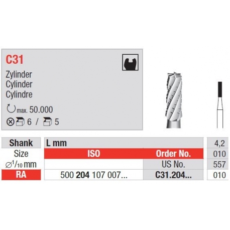 Freze TC Bur RA cu cap cilindru C31