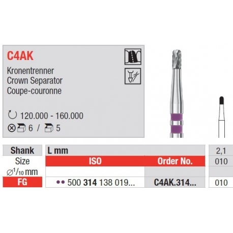 Freze TC Bur FG Crown separator C4AK  314 010
