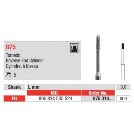 Freze Diamant Cilindru cu Cap Conic FG 875 - 5 buc.
