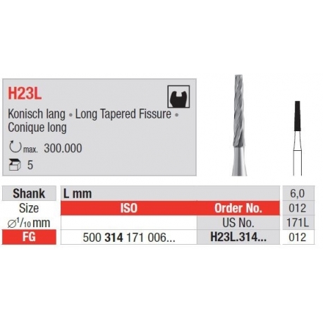 Freze TC Bur FGL - tapered fissure  H23L  314 009