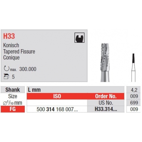 Freze TC Bur FG - tapered fissure  H33. 314 009