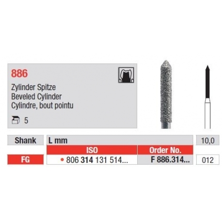 Freze Diamant Cilindru cu Varf Ascutit FG 886 - 5 buc. 