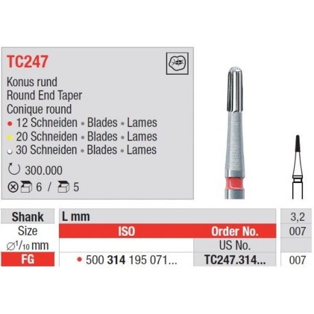 Freze TC247 cu 12 lame pentru finisare cu cap con rotund
