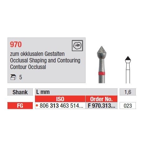 Freze Diamant pentru modelare si conturare ocluzala FG 970 - 5 buc. 
