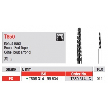 Freze Turbo Diamant Con cu Varf Rotunjit FG T850 - 5 buc. 