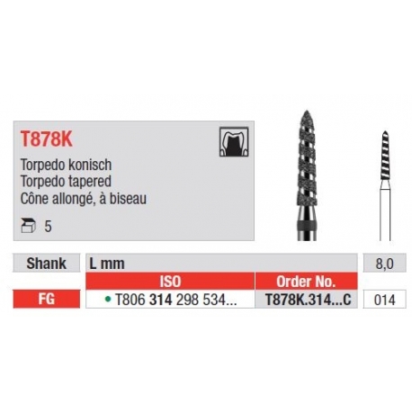 Freze Turbo Diamant Torpedo Tapered FG T878K  - 5 buc.