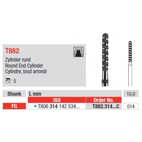 Freze Turbo Diamant Cilindru cu Varf Rotunjit FG T882 - 5 buc. 