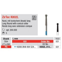 Freze Diamant ZirTec Cap Lung Rotunjit cu Extensie Conica FG K802L - 5 buc. 