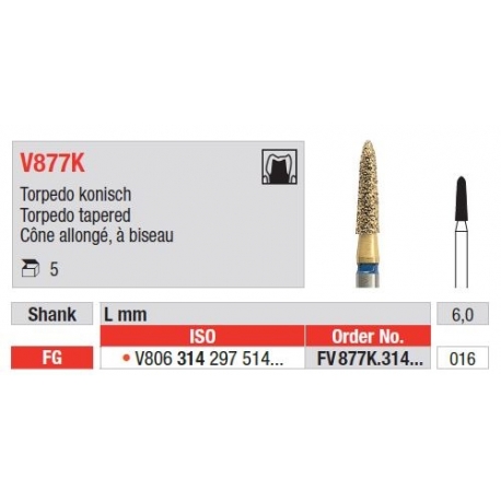 Freze DiaCut MLT Torpedo Tapered FG V877K - 5 buc. 
