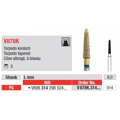 Freze DiaCut MLT Torpedo Tapered FG V878K - 5 buc. 
