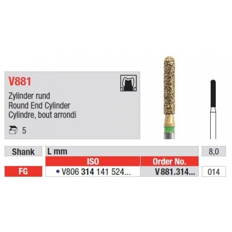 Freze DiaCut MLT Cilindru Cu Varf Rotunjit FG V881 - 5 buc. 