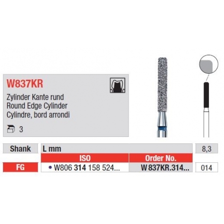 Freze WhiteTiger LLD Cilindru cu Margini Rotunjite FG W837KR - 3 buc. 
