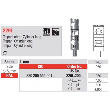 Freze Trepan burs RAL  229L  205 030